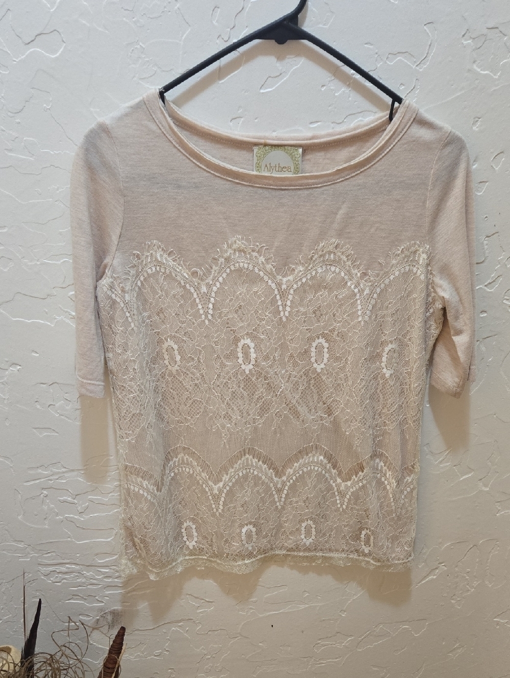 Alythea Light Beige Lace Short Sleeve Top